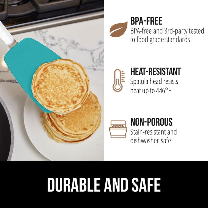 GORILLA GRIP Nonstick Flexible Silicone Spatula, Nonporous, BPA Free, Heat Resistant, No Scratch Kitchen Cookware, Comfortable Handle, Dishwasher Safe, Flip Burgers, Pancakes, 11.6 Inch, Turquoise - Just Closeouts Canada Inc.