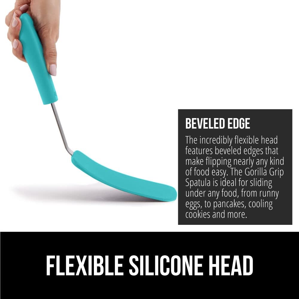GORILLA GRIP Nonstick Flexible Silicone Spatula, Nonporous, BPA Free, Heat Resistant, No Scratch Kitchen Cookware, Comfortable Handle, Dishwasher Safe, Flip Burgers, Pancakes, 11.6 Inch, Turquoise - Just Closeouts Canada Inc.