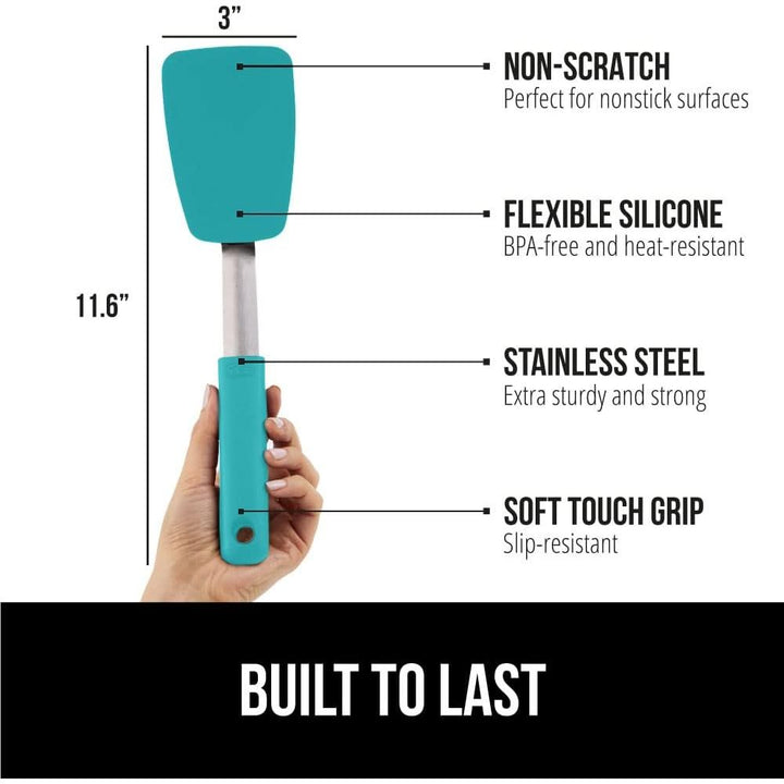 GORILLA GRIP Nonstick Flexible Silicone Spatula, Nonporous, BPA Free, Heat Resistant, No Scratch Kitchen Cookware, Comfortable Handle, Dishwasher Safe, Flip Burgers, Pancakes, 11.6 Inch, Turquoise - Just Closeouts Canada Inc.