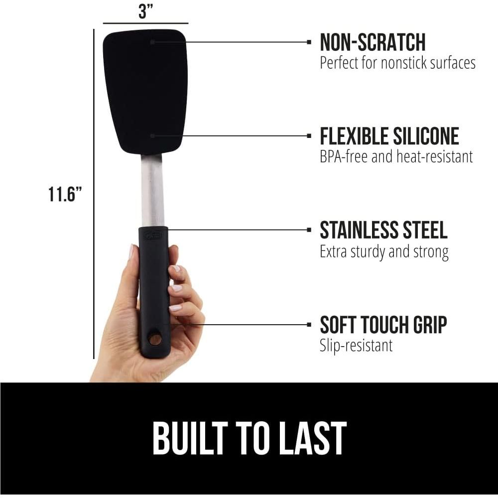 GORILLA GRIP Nonstick Flexible Silicone Spatula, Nonporous, BPA Free, Heat Resistant, No Scratch Kitchen Cookware, Comfortable Soft Handle, Dishwasher Safe, Flip Burgers, Pancakes, 11.6 Inch, Black - Just Closeouts Canada Inc.