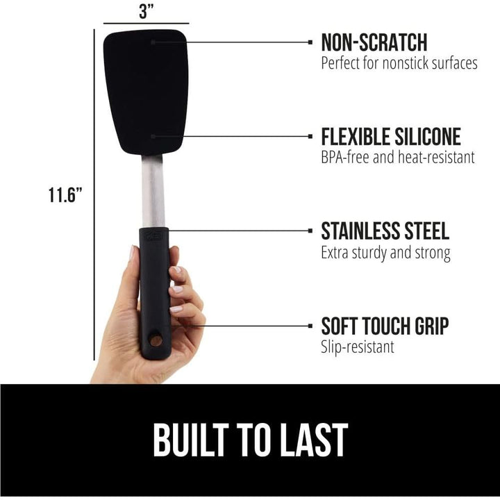 GORILLA GRIP Nonstick Flexible Silicone Spatula, Nonporous, BPA Free, Heat Resistant, No Scratch Kitchen Cookware, Comfortable Soft Handle, Dishwasher Safe, Flip Burgers, Pancakes, 11.6 Inch, Black - Just Closeouts Canada Inc.