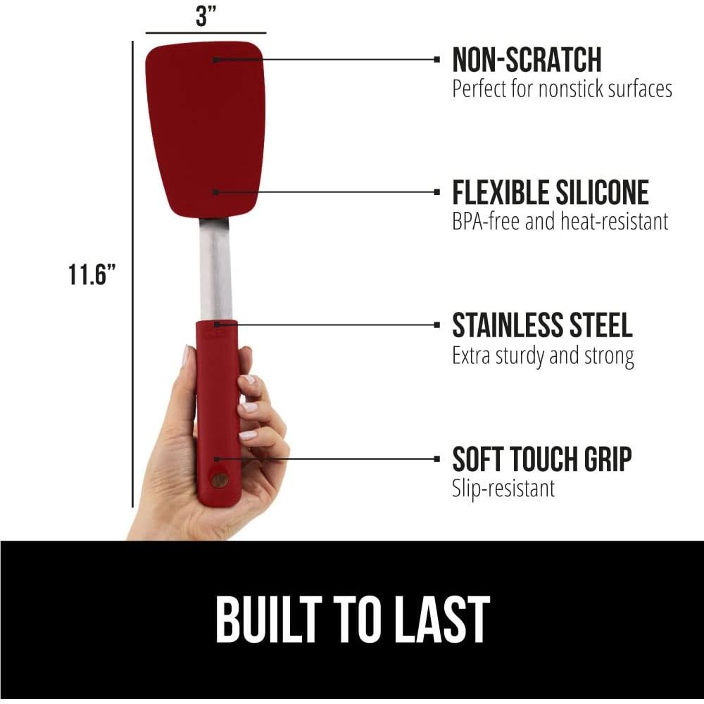 GORILLA GRIP Nonstick Flexible Silicone Spatula, Nonporous, BPA Free, Heat Resistant, No Scratch Kitchen Cookware, Comfortable Soft Handle, Dishwasher Safe, Flip Burgers, Pancakes, 11.6 Inch, Red - Just Closeouts Canada Inc.
