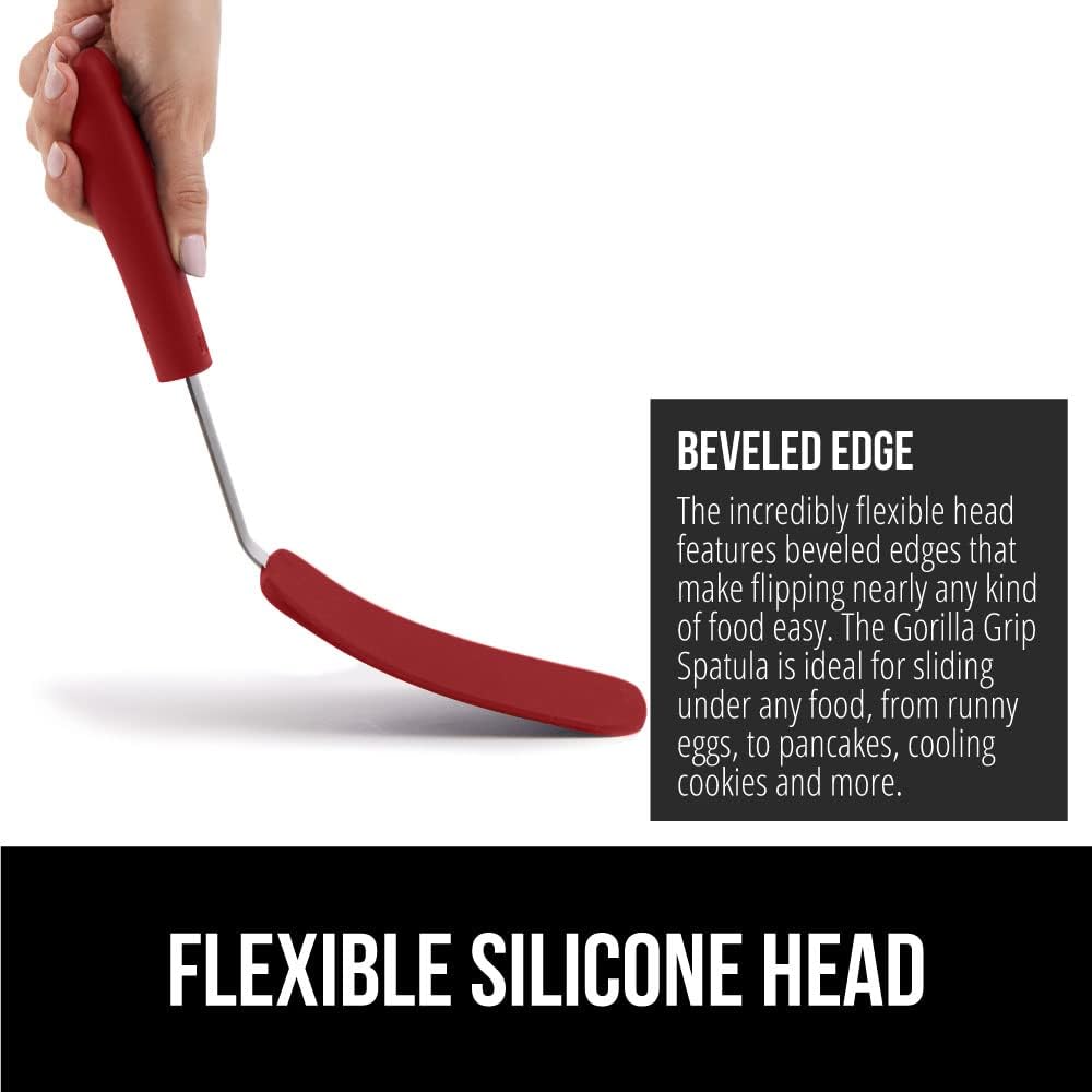 GORILLA GRIP Nonstick Flexible Silicone Spatula, Nonporous, BPA Free, Heat Resistant, No Scratch Kitchen Cookware, Comfortable Soft Handle, Dishwasher Safe, Flip Burgers, Pancakes, 11.6 Inch, Red - Just Closeouts Canada Inc.