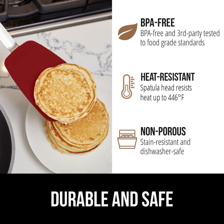 GORILLA GRIP Nonstick Flexible Silicone Spatula, Nonporous, BPA Free, Heat Resistant, No Scratch Kitchen Cookware, Comfortable Soft Handle, Dishwasher Safe, Flip Burgers, Pancakes, 11.6 Inch, Red - Just Closeouts Canada Inc.