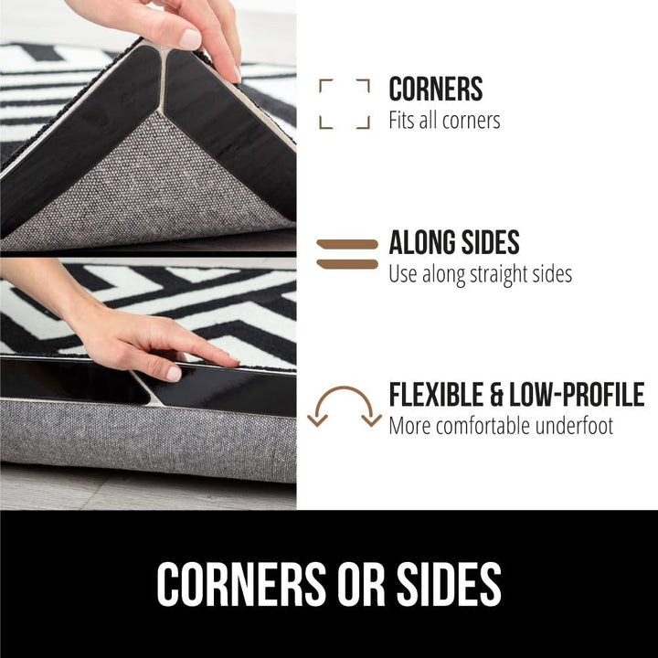 GORILLA GRIP Patent Pending Rug Gripper Pads, Keep Area Rugs Corners from Curling and Bunching, Reusable Dual - Sided Flexible Sticky Pad, Grips Floor and Holds Carpet in Place on Hardwood Floors 8 Pack - Just Closeouts Canada Inc.