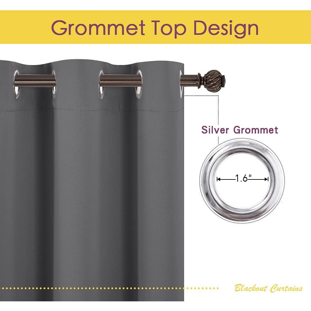 Gray Grommet Blackout Curtains, 42 x 54 Inches, 2 Panels - Just Closeouts Canada Inc.
