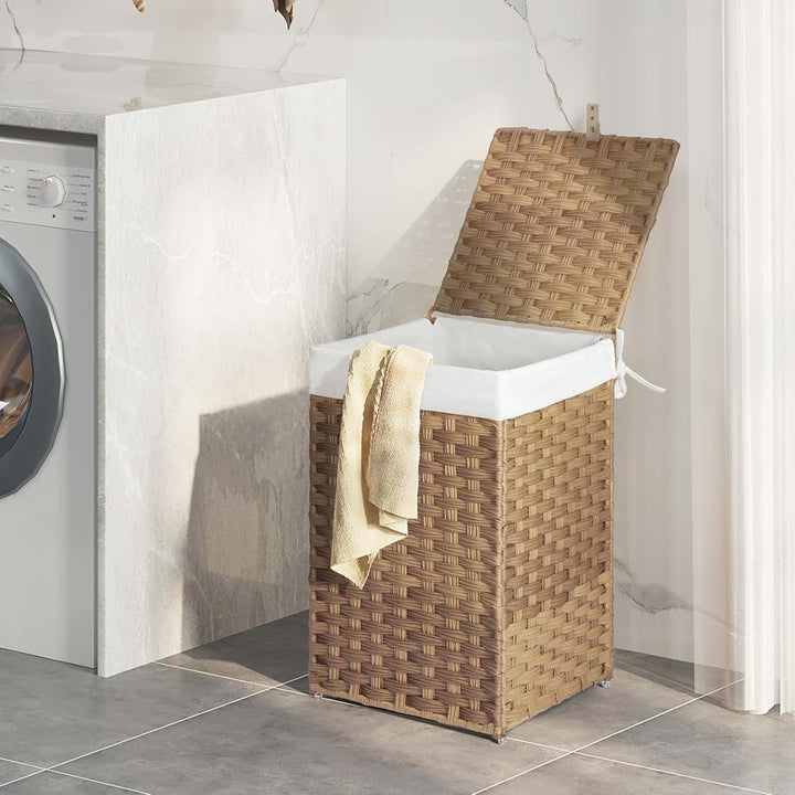 Greenstell Laundry Hamper with Lid, 60L Clothes Hamper with 2 Removable Liner Bags & 2 Mesh Laundry Bags, Handwoven Synthetic Rattan Laundry Basket for Clothes, Toys in Bathroom, Bedroom Natural 4 - Just Closeouts Canada Inc.