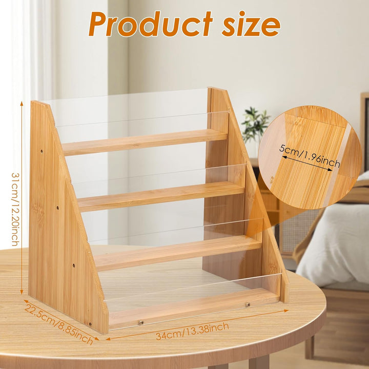 Greeting Card Display Stand, 4 Tier Bamboo and Acrylic Greeting Card Organizer Holder, Sticker Display Stand for Vendors, Stylish Card Display Stand Rack for Cards Postcards Brochure Photos Picture (Wood) - Just Closeouts Canada Inc.