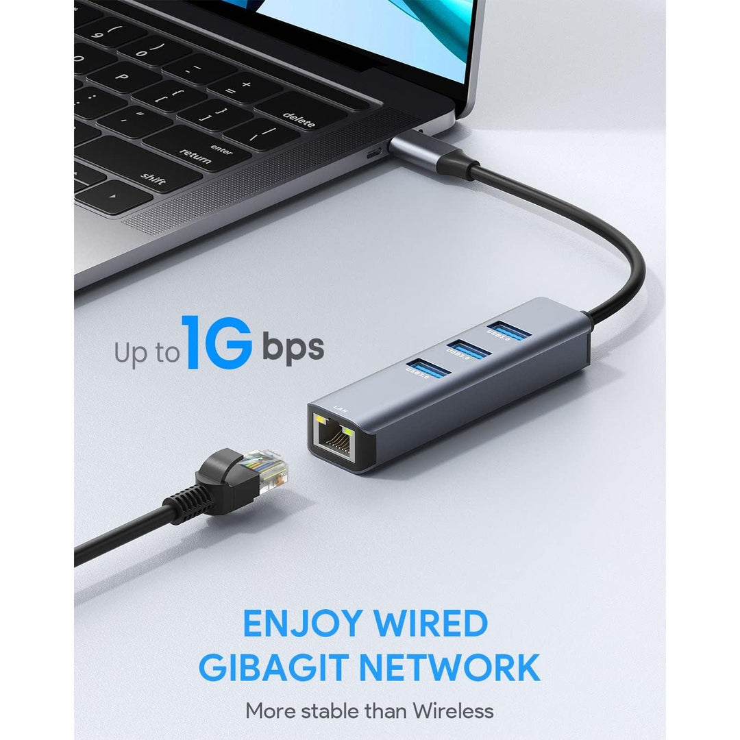 Grey 4-in-1 USB-C Hub with Gigabit Ethernet and 3 USB 3.0 Ports - Just Closeouts Canada Inc.