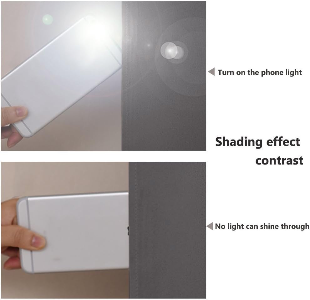 Grey black-lined curtain light-blocking fabric demonstration