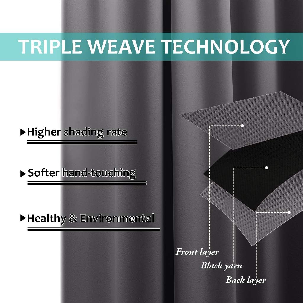 Grey blackout curtain triple-weave construction
