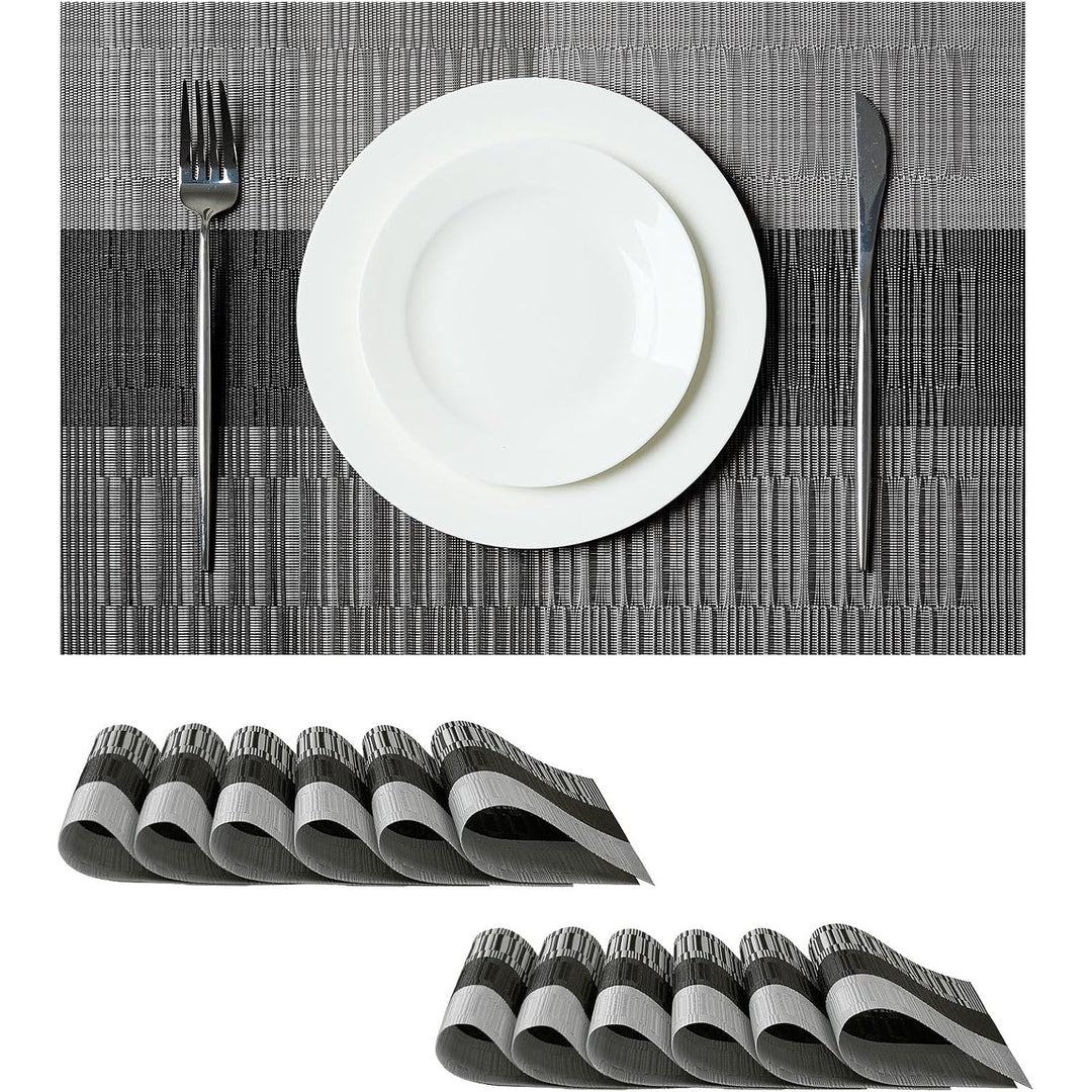 Grey and White Stripe Woven Placemats, Set of 12 - Just Closeouts Canada Inc.