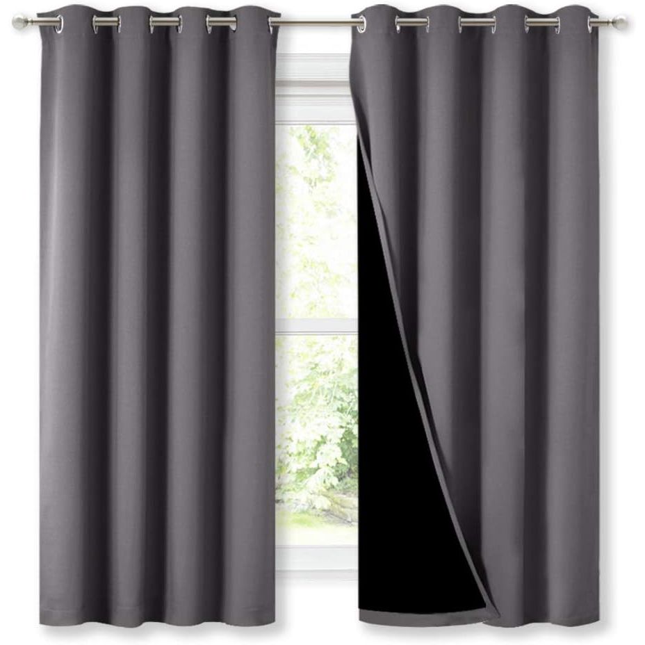 Grey Black-Lined Blackout Grommet Curtains, 52 x 63 in, 2 Panels - Just Closeouts Canada Inc.