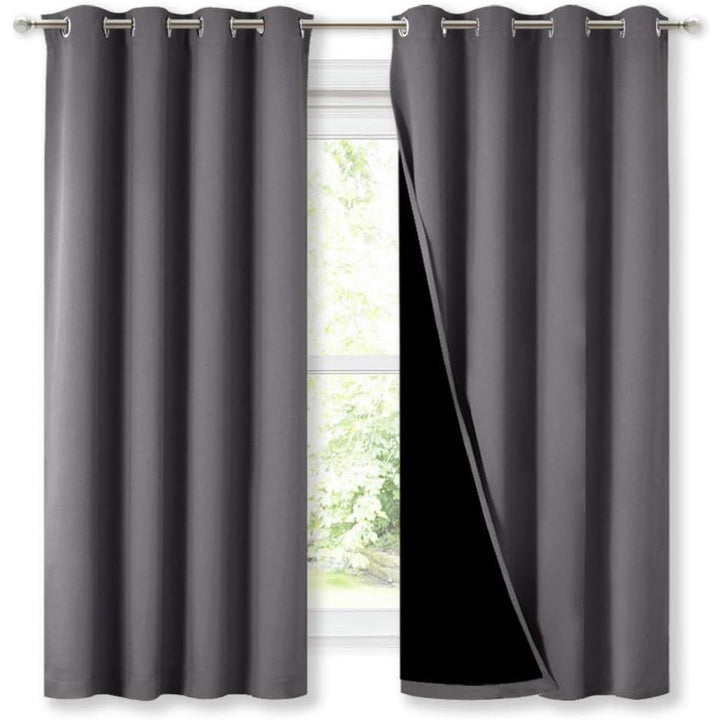 Grey Black-Lined Blackout Grommet Curtains, 52 x 63 in, 2 Panels - Just Closeouts Canada Inc.