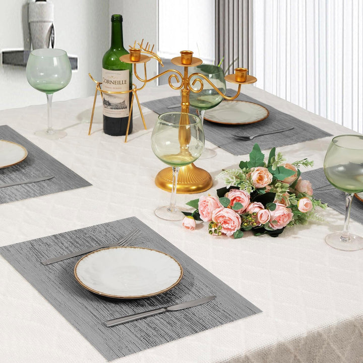 Grey Placemats, Heat Resistant Non - Slip Place mats for Dining Table, Washable Durable PVC Vinyl Woven Table Mats (Set of 6) - Just Closeouts Canada Inc.
