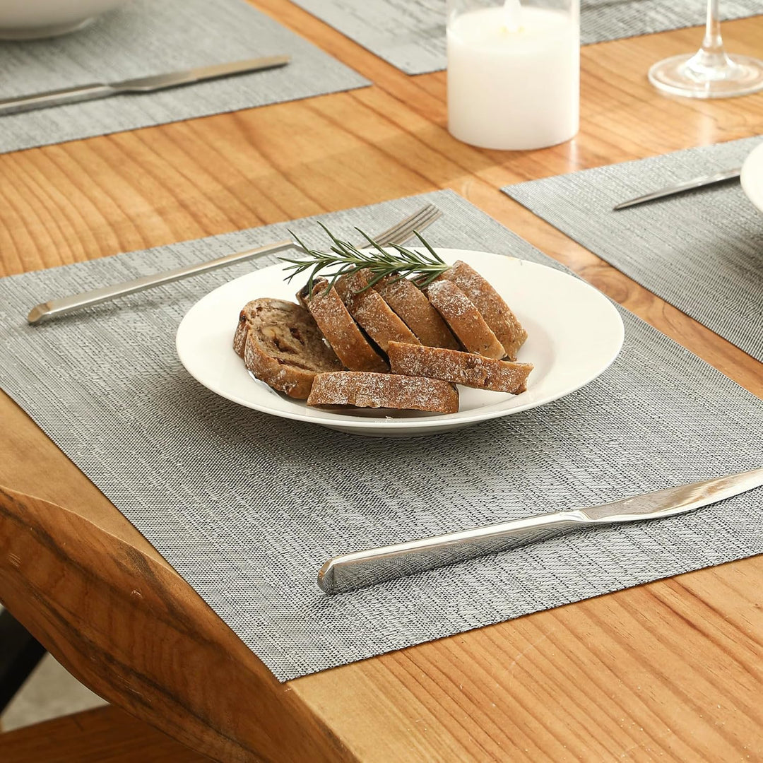 Grey Placemats, Heat Resistant Non - Slip Place mats for Dining Table, Washable Durable PVC Vinyl Woven Table Mats (Set of 8) - Just Closeouts Canada Inc.