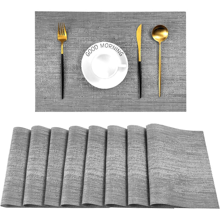 Grey Placemats, Heat Resistant Non - Slip Place mats for Dining Table, Washable Durable PVC Vinyl Woven Table Mats (Set of 8) - Just Closeouts Canada Inc.