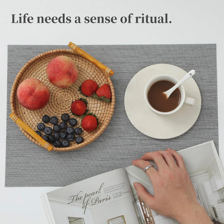 Grey Placemats, Heat Resistant Non - Slip Place mats for Dining Table, Washable Durable PVC Vinyl Woven Table Mats (Set of 8) - Just Closeouts Canada Inc.