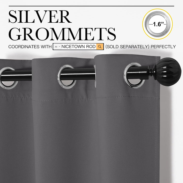 Grey Room-Darkening Grommet Curtains, 42 x 90 in, Set of 2 - Just Closeouts Canada Inc.