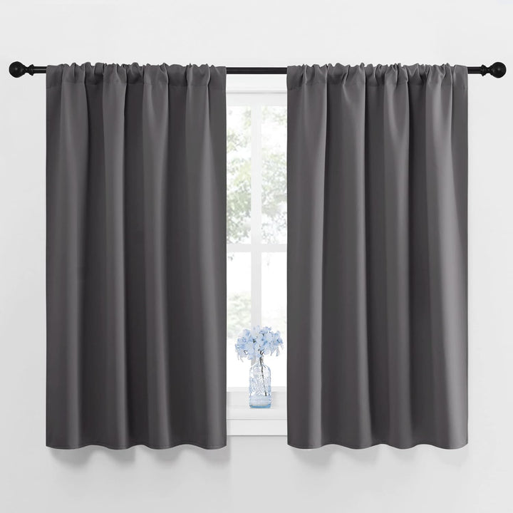 Grey Room-Darkening Rod-Pocket Curtains, 42 x 45 in, 2 Panels - Just Closeouts Canada Inc.