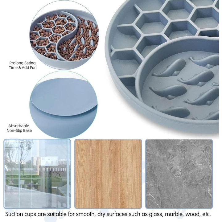 Grey Silicone Slow Feeder Pet Bowl with Suction Base - Just Closeouts Canada Inc.