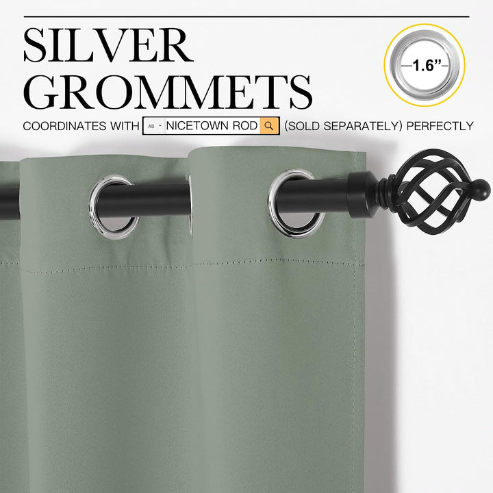 Greyish Green Room-Darkening Grommet Curtains, 42 x 84 in, 2 Panels - Just Closeouts Canada Inc.