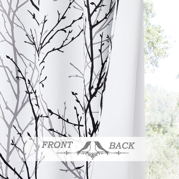Greyish White Branch-Print Room-Darkening Grommet Curtains, 52 x 84 in, 2 Panels - Just Closeouts Canada Inc.