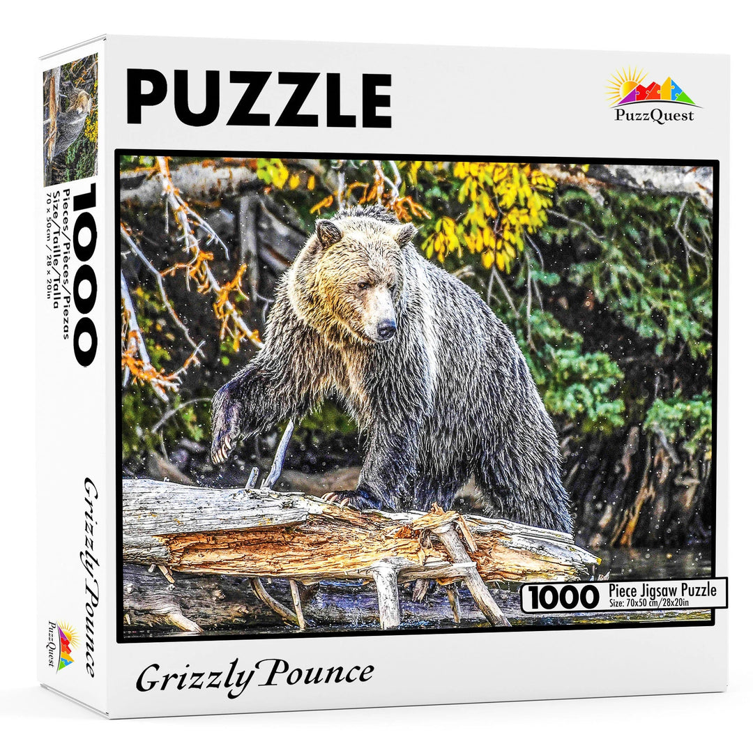 Grizzly Pounce Fine Art Jigsaw Puzzle 1000 Pieces for Adults and Teens by PuzzQuest - Just Closeouts Canada Inc.860007402708