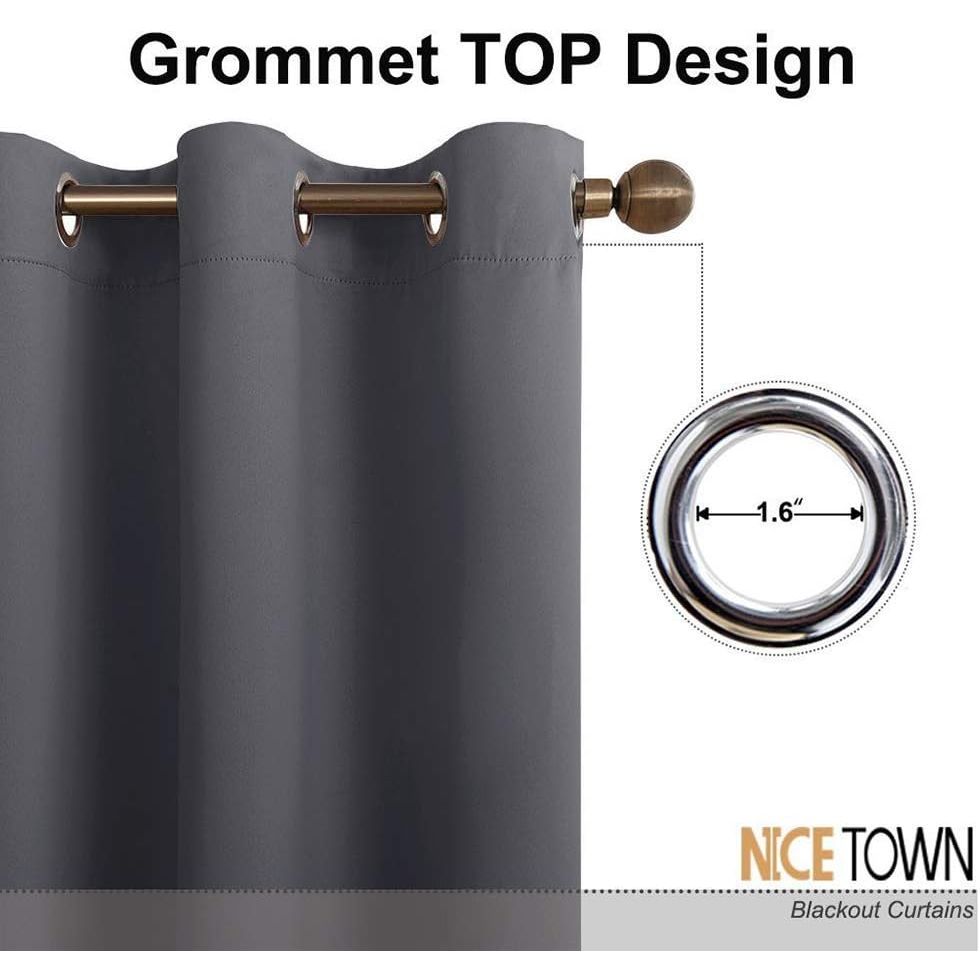 Grommet Blackout Curtains, Grey, 70 x 84 in, 2 Panels - Just Closeouts Canada Inc.