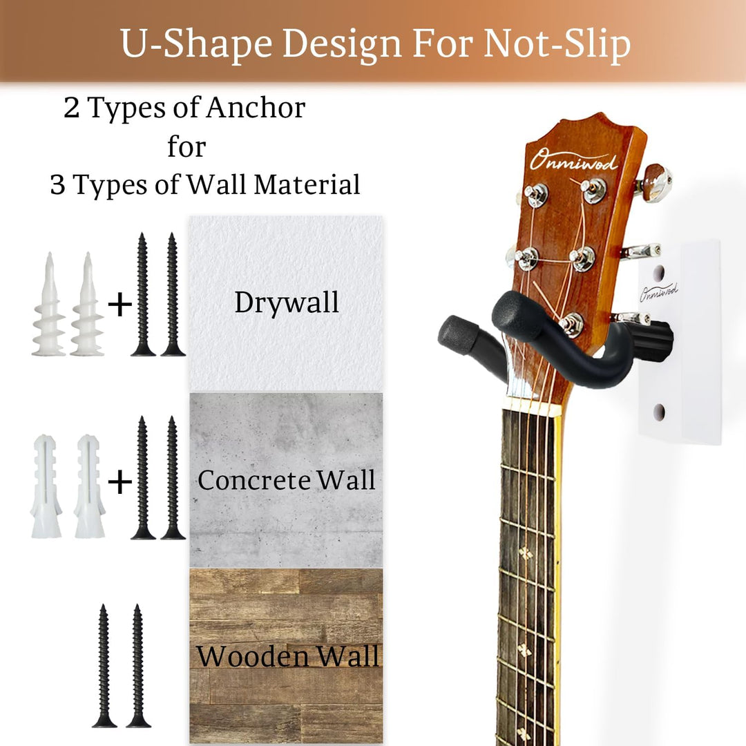Guitar Wall Mount 2 Pack, White Hardwood Guitar Hanger, U - Shaped Guitar Wall Hanger Mount, Guitar Holder Hook Stand Wall for Acoustic, Electric Guitar, Banjo, Bass, Gift for Guitar Player Men Boy - Just Closeouts Canada Inc.