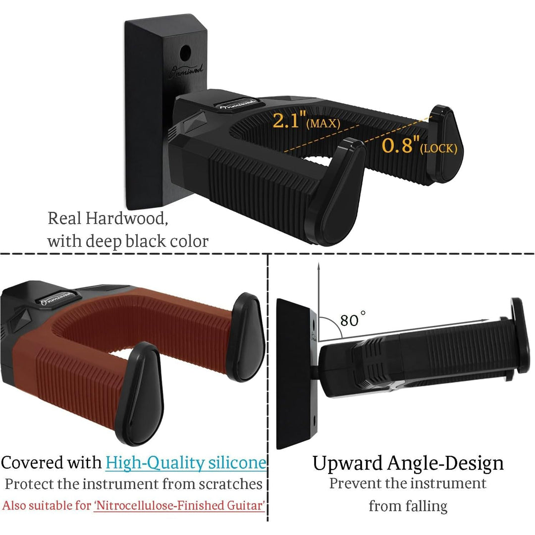 Guitar Wall Mount, Auto Lock Black Hardwood Guitar Hanger, Guitar Wall Hangers, Guitar Holder Hook Wall Stand for Classical, Acoustic, Electric Guitar, Bass, Ukulele, Gift for Guitar Player - Just Closeouts Canada Inc.