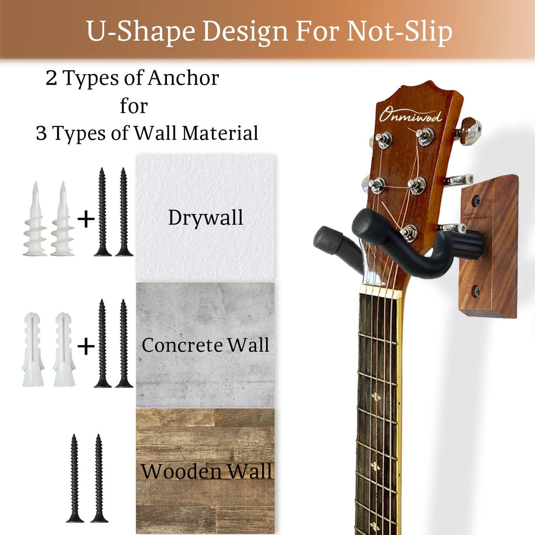 Guitar Wall Mount, Black Walnut Wood Guitar Hanger, U - Shaped Guitar Wall Hanger Mount, Guitar Holder Hook Stand Wall for Acoustic, Electric Guitar, Banjo, Bass, Gift for Guitar Player Men Boy - Just Closeouts Canada Inc.