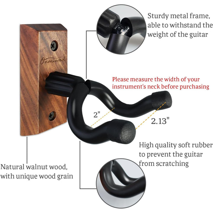 Guitar Wall Mount, Black Walnut Wood Guitar Hanger, U - Shaped Guitar Wall Hanger Mount, Guitar Holder Hook Stand Wall for Acoustic, Electric Guitar, Banjo, Bass, Gift for Guitar Player Men Boy - Just Closeouts Canada Inc.