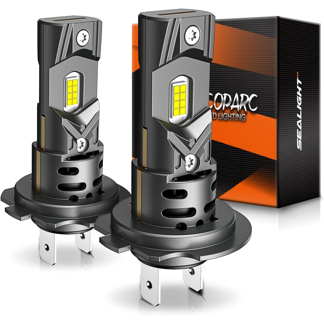 H7 LED Headlight Bulbs, 32000 Lumens 800% Brighter 6500K Cool White Led Bulbs, All-in-One Mini Size H7 Lights with Fan, Plug and Play, Halogen Replacement, Pack of 2 - Just Closeouts Canada Inc.