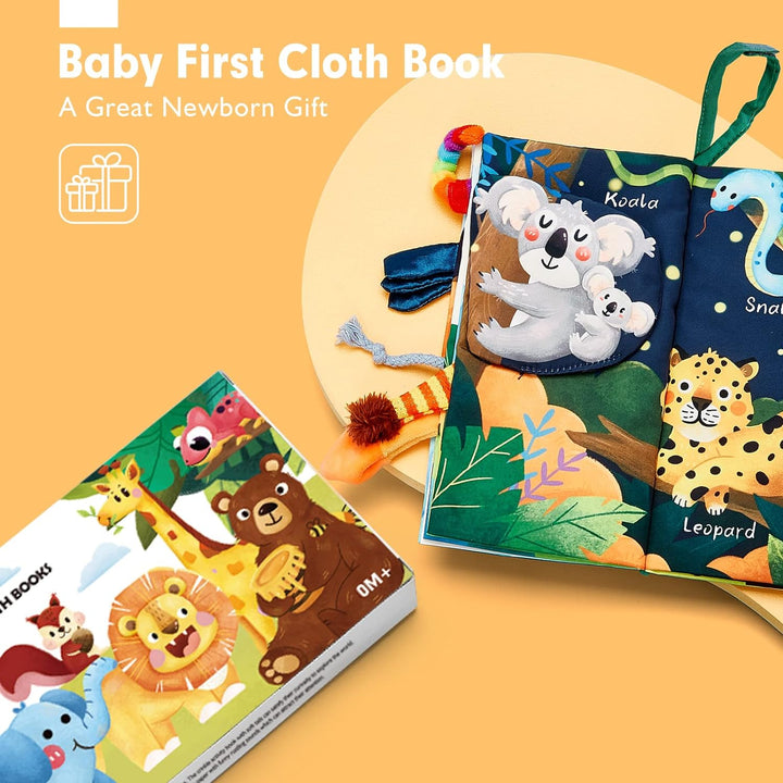 hahaland Baby Book Toy, Touch and Feel Baby First Crinkle Cloth Soft Book for Babies 0 Months - Jungly Tails Theme - Just Closeouts Canada Inc.