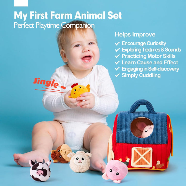 hahaland Montessori Baby Toys 6 - 12 Months - Surprise Barn with Stuffed Farm Animals Toys for Babies with Rattle & Mirror, Sensory Toys for Babies Boy Girl Birthday Gifts, Travel Toys for Toddlers 1 - 3 - Just Closeouts Canada Inc.