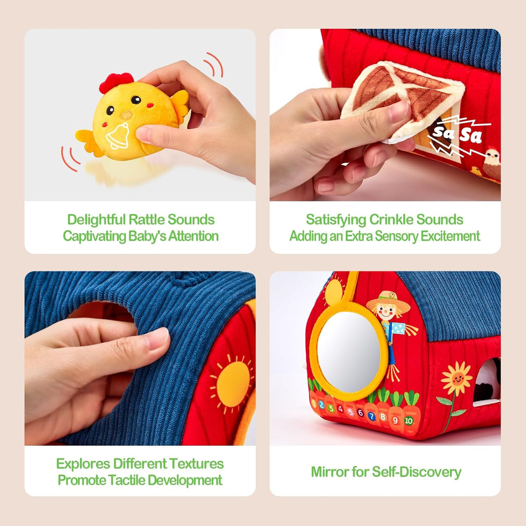 hahaland Montessori Baby Toys 6 - 12 Months - Surprise Barn with Stuffed Farm Animals Toys for Babies with Rattle & Mirror, Sensory Toys for Babies Boy Girl Birthday Gifts, Travel Toys for Toddlers 1 - 3 - Just Closeouts Canada Inc.