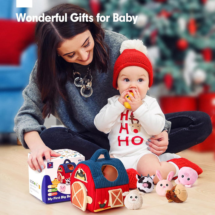 hahaland Montessori Baby Toys 6 - 12 Months - Surprise Barn with Stuffed Farm Animals Toys for Babies with Rattle & Mirror, Sensory Toys for Babies Boy Girl Birthday Gifts, Travel Toys for Toddlers 1 - 3 - Just Closeouts Canada Inc.