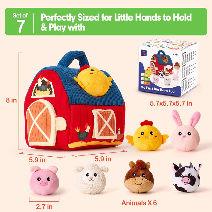 hahaland Montessori Baby Toys 6 - 12 Months - Surprise Barn with Stuffed Farm Animals Toys for Babies with Rattle & Mirror, Sensory Toys for Babies Boy Girl Birthday Gifts, Travel Toys for Toddlers 1 - 3 - Just Closeouts Canada Inc.