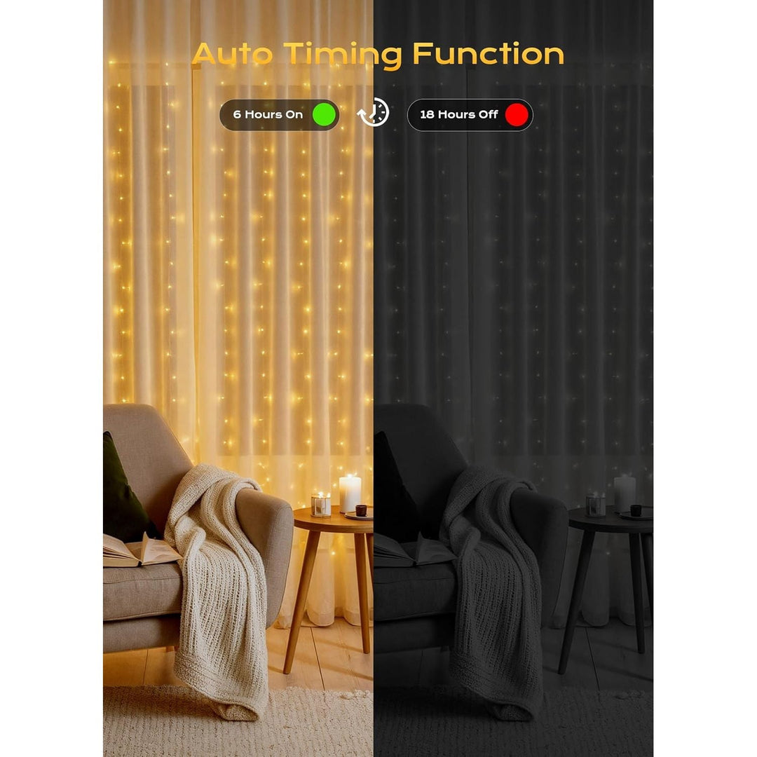 Hanging Window Curtain Lights 9.8 Ft Dimmable & Connectable with 300 LED, Remote, 8 Lighting Modes, Timer for Bedroom Wall Party Indoor Outdoor Decor, Warm White (Curtain is Not Included) - Just Closeouts Canada Inc.X004DUZ2HF