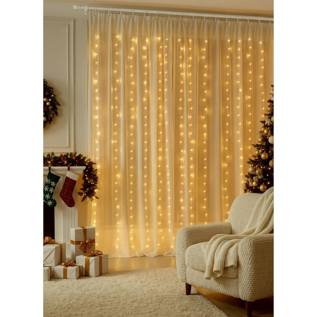 Hanging Window Curtain Lights 9.8 Ft Dimmable & Connectable with 300 LED, Remote, 8 Lighting Modes, Timer for Bedroom Wall Party Indoor Outdoor Decor, Warm White (Curtain is Not Included) - Just Closeouts Canada Inc.X004DUZ2HF