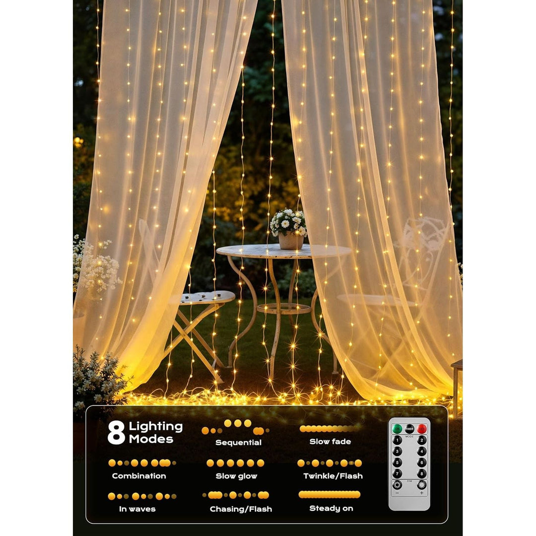 Hanging Window Curtain Lights 9.8 Ft Dimmable & Connectable with 300 LED, Remote, 8 Lighting Modes, Timer for Bedroom Wall Party Indoor Outdoor Decor, Warm White (Curtain is Not Included) - Just Closeouts Canada Inc.X004DUZ2HF