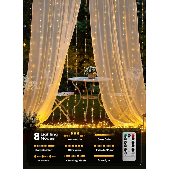 Hanging Window Curtain Lights 9.8 Ft Dimmable & Connectable with 300 LED, Remote, 8 Lighting Modes, Timer for Bedroom Wall Party Indoor Outdoor Decor, Warm White (Curtain is Not Included) - Just Closeouts Canada Inc.X004DUZ2HF