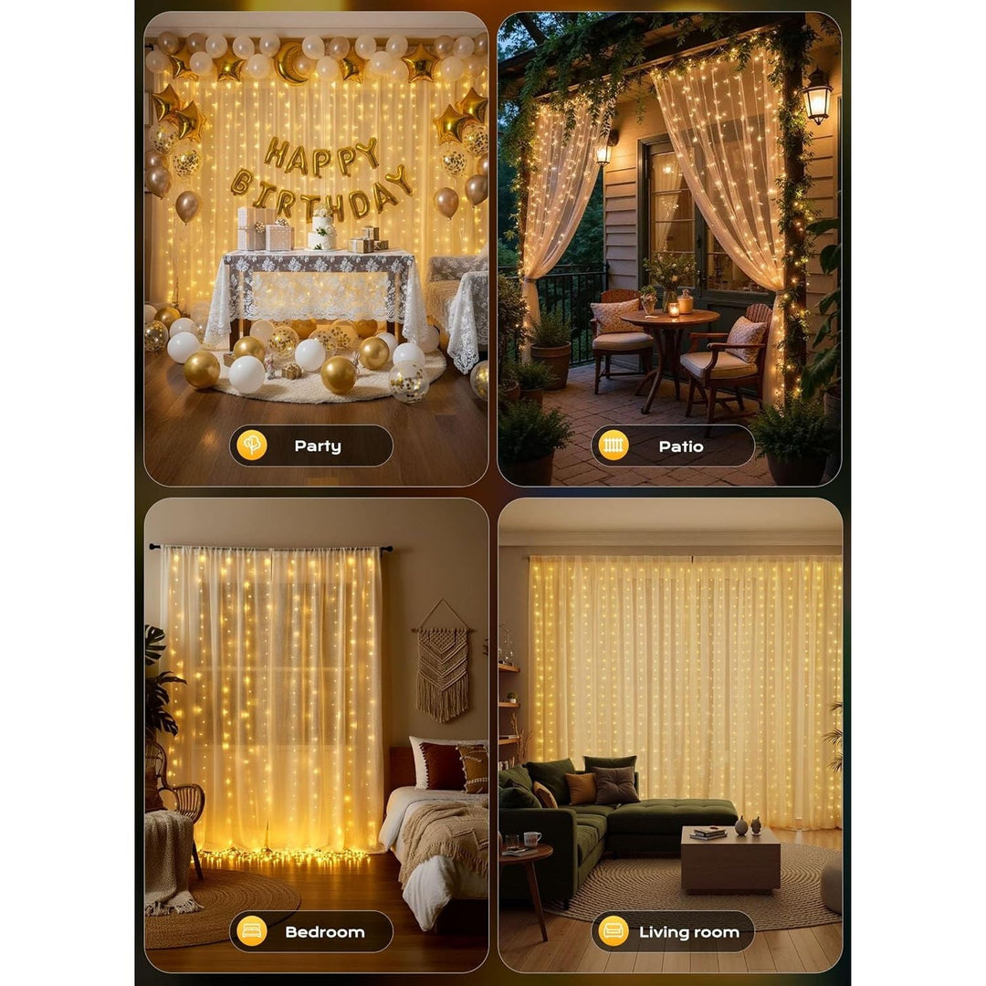 Hanging Window Curtain Lights 9.8 Ft Dimmable & Connectable with 300 LED, Remote, 8 Lighting Modes, Timer for Bedroom Wall Party Indoor Outdoor Decor, Warm White (Curtain is Not Included) - Just Closeouts Canada Inc.X004DUZ2HF