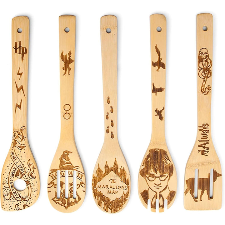 Harry Potter Gifts - 5 Piece Wooden Utensils for Cooking,Harry Potter Kitchen Accessories,Bamboo Wooden Spoon for Harry Potter Decor,Gifts for Father Mother Friends - Just Closeouts Canada Inc.X003K266G3