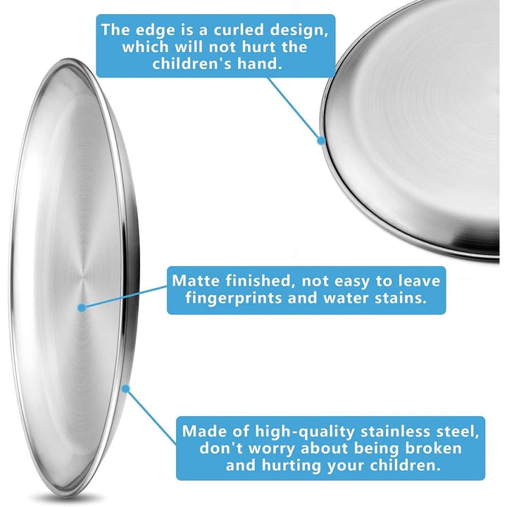 HaWare 4 - Piece 18/8 Stainless Steel Plates, Metal 304 Dinner Dishes for Kids Toddlers Children, 10 Inches Feeding Serving Camping Plates, Reusable and Dishwasher Safe - Just Closeouts Canada Inc.