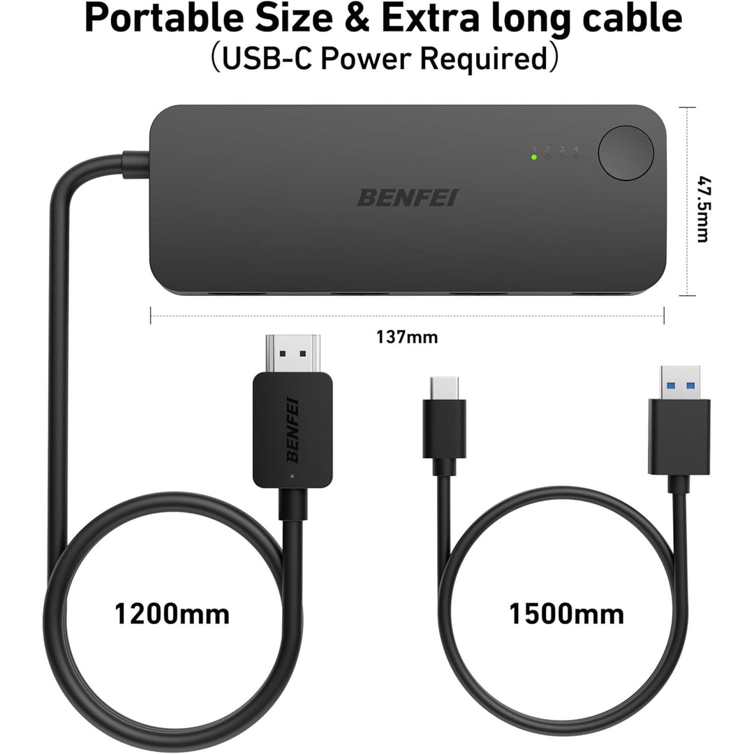 HDMI Switch 4 in 1 Out 4K@60Hz, 2K@144Hz, HDCP 2.3 【with Adaptive Equalization Support 10M HDMI Transmit】 Compatible for PS5/4, Xbox, Roku, FireStick, Switch - Just Closeouts Canada Inc.