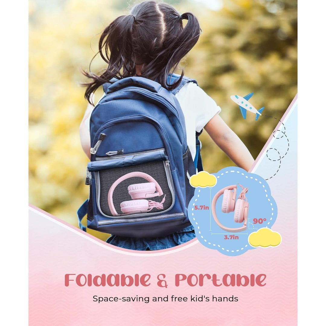Headphones Volume Limiter 94dB, DyBaxa Safer Foldable Lightweight Over - Ear Wired Headset, Portable On Ear Headphones for Kids School Online Learning Classes Travel Tablet, 3.5mm Jack, Pink - Just Closeouts Canada Inc.