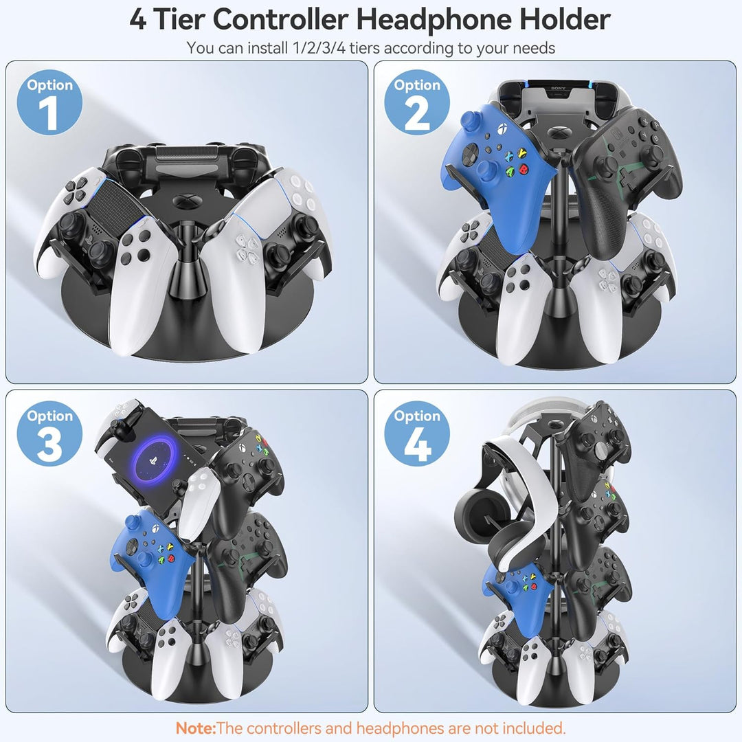 Headset Stand 4 Tiers for Desk, Rotatable Gaming Controller Stand Compatible with PS5/PS4/Xbox/Switch/PS Portal/Phone, Universal PC Gamer Accessory Controller/Headphone Holder for 12 Packs Controller - Just Closeouts Canada Inc.