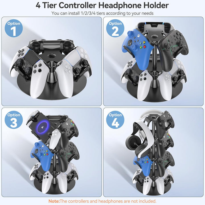 Headset Stand 4 Tiers for Desk, Rotatable Gaming Controller Stand Compatible with PS5/PS4/Xbox/Switch/PS Portal/Phone, Universal PC Gamer Accessory Controller/Headphone Holder for 12 Packs Controller - Just Closeouts Canada Inc.